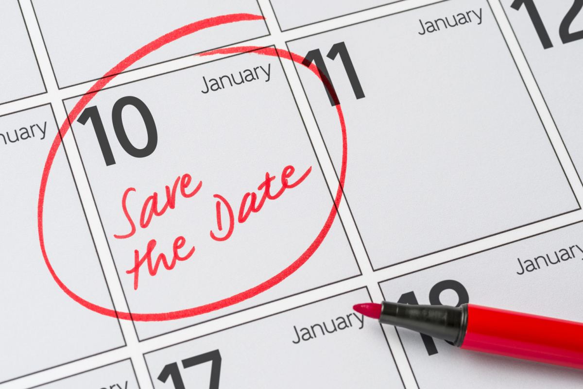 January 10 save the date A calendar with the January the tenth circled in red pen with the words "save the date" in the circle, to bring attention to the January 10 national days.