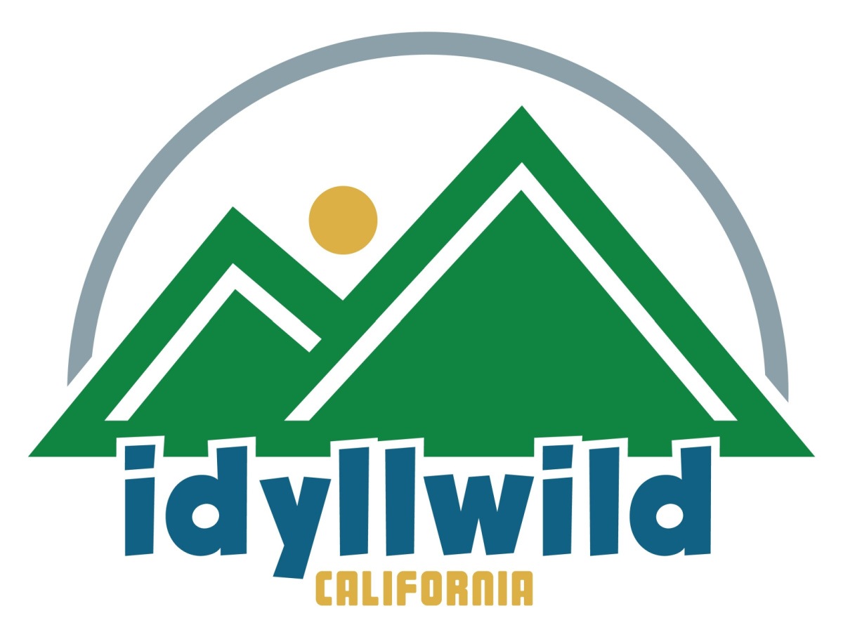 Idyllwild California graphic Cartoon mountains with the words "Idyllwild California" under them.