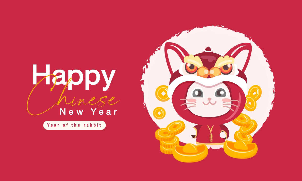 It's Year of the Rabbit Cute rabbit with words Happy Chinese New Year. Year of the Rabbit.