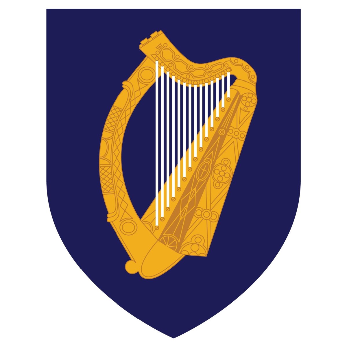 Irish coat of arms The Irish coat of arms, given to The Order of Saint Patricks by King Henry VIII consisting of an azure blue shield with a golden harp and silver strings with the sound board on the right.