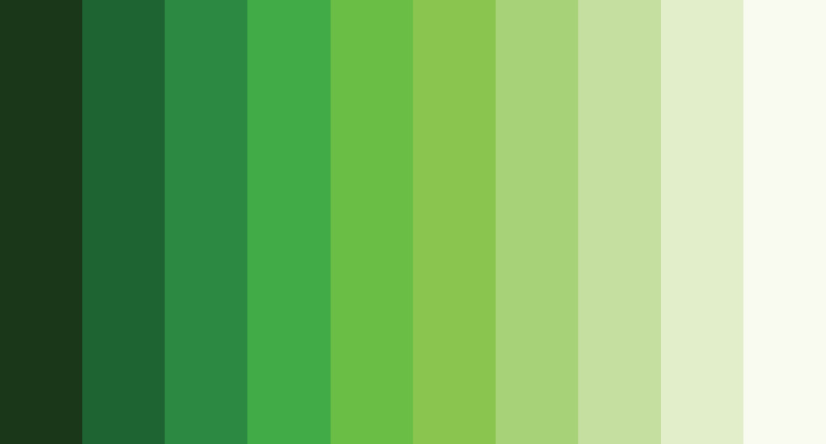 Shades of green A rectangle consisting of stripes of various shades of green, with the darkest one on the left, moving lighter as they stripes move to the right.