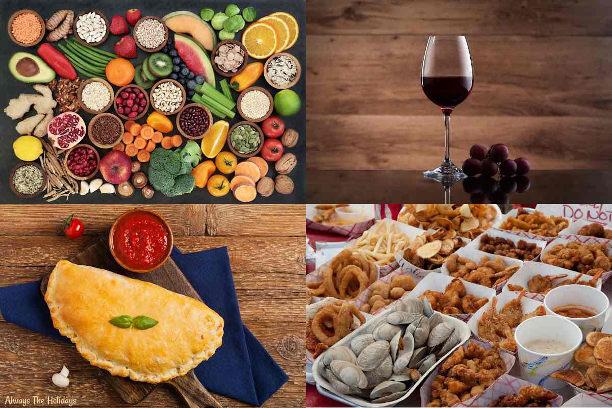 Four national days in a rectangle A rectangular image of assorted food holidays in November, including World Vegan Day in the top left corner, International Xinomavro Day in the top right, National Calzone Day in the bottom left and National Deep Fried Clams Day in the bottom right.