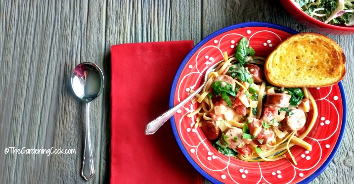 Image for One Pot Creamy Spinach Sausage Fettuccine Recipe