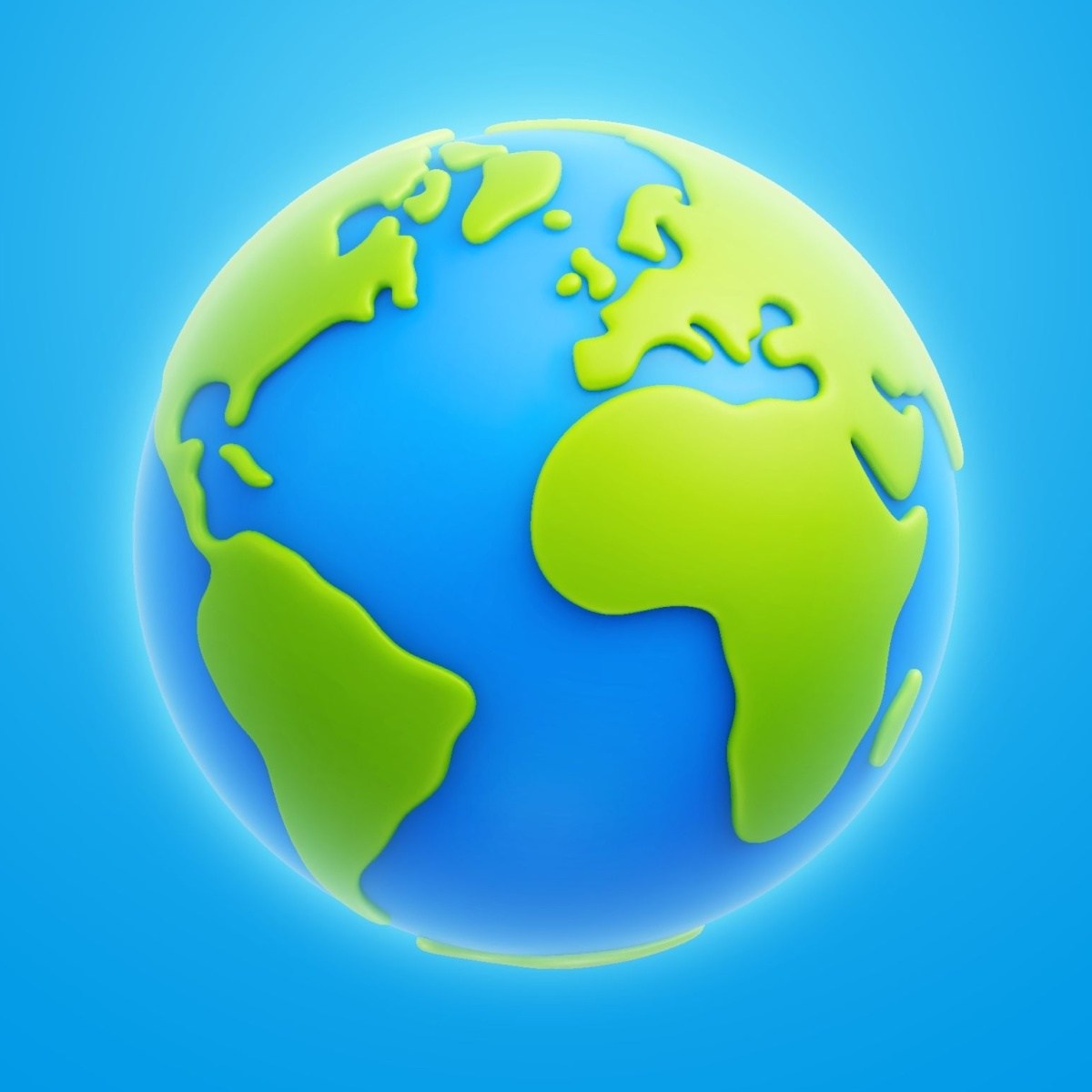 The earth An image of the world against a blue background with a slight white halo, where the continents showing are South America, North America, Europe and Africa.