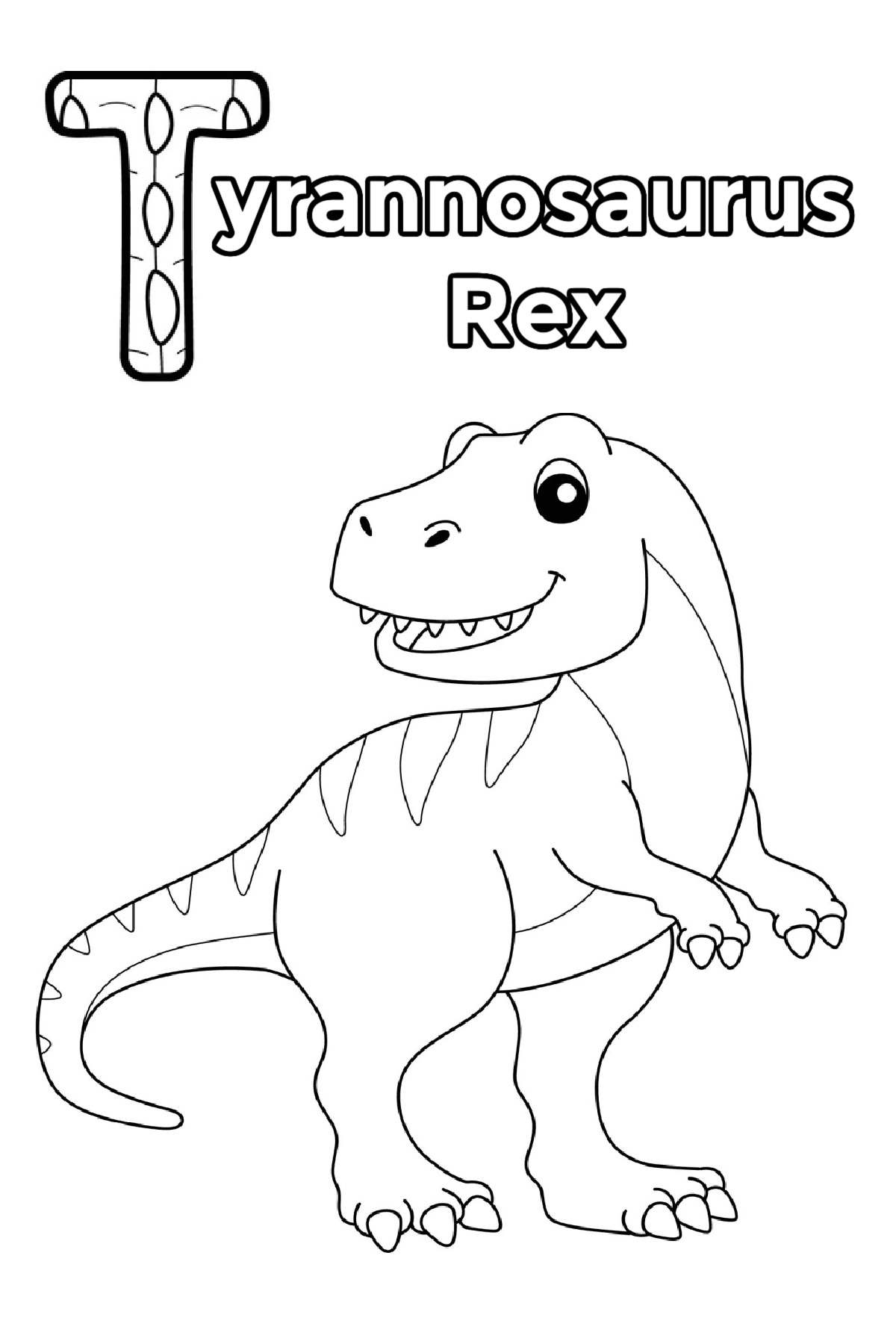 Get a Free T-Rex Coloring Page Printable A dinosaur coloring sheet with the words Tyrannosaurus rex in bubble letters above an image of a T-Rex outline in the middle of this Tyrannosaurus rex coloring page.