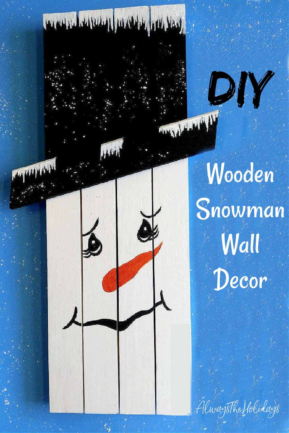 Cute Christmas decoration of a snowman with words DIY Wooden snowman wall decor.
