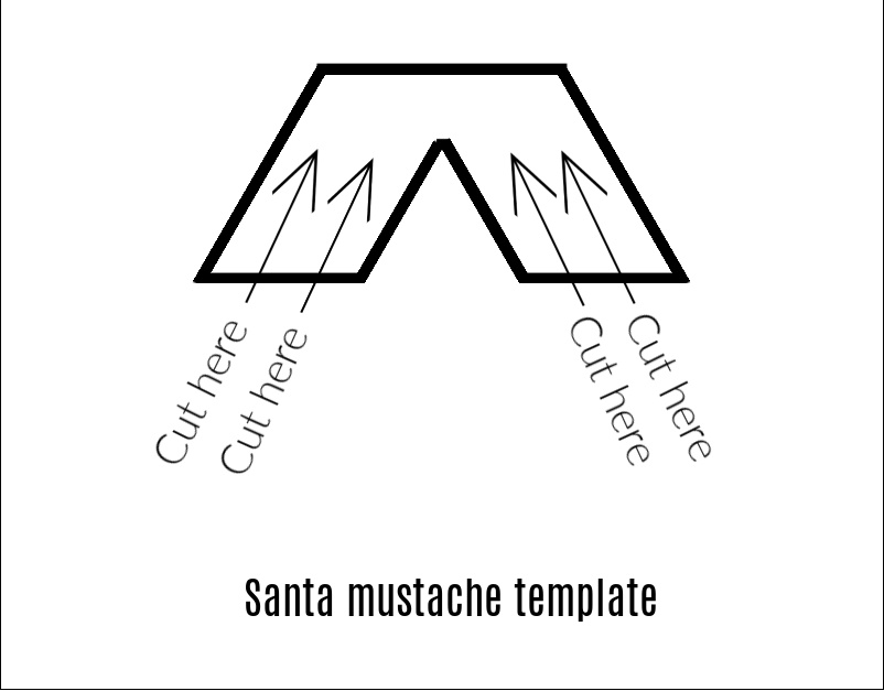 Inverted V shape with words Santa mustache template and direction for cuts.