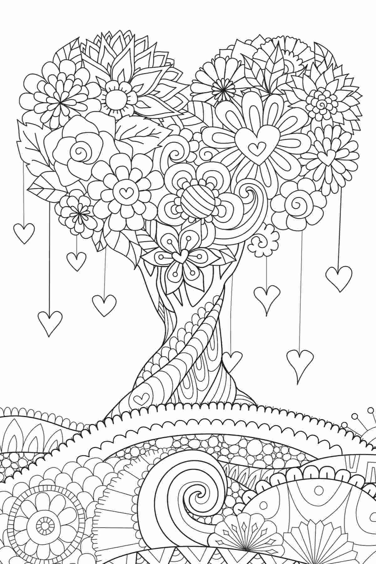 Get 20+ Free Printable Spring Coloring Pages A heart coloring sheets printable for spring depicting a tree made of flowers, and pruned in the shape of a heart, with tiny hearts dangling from it.