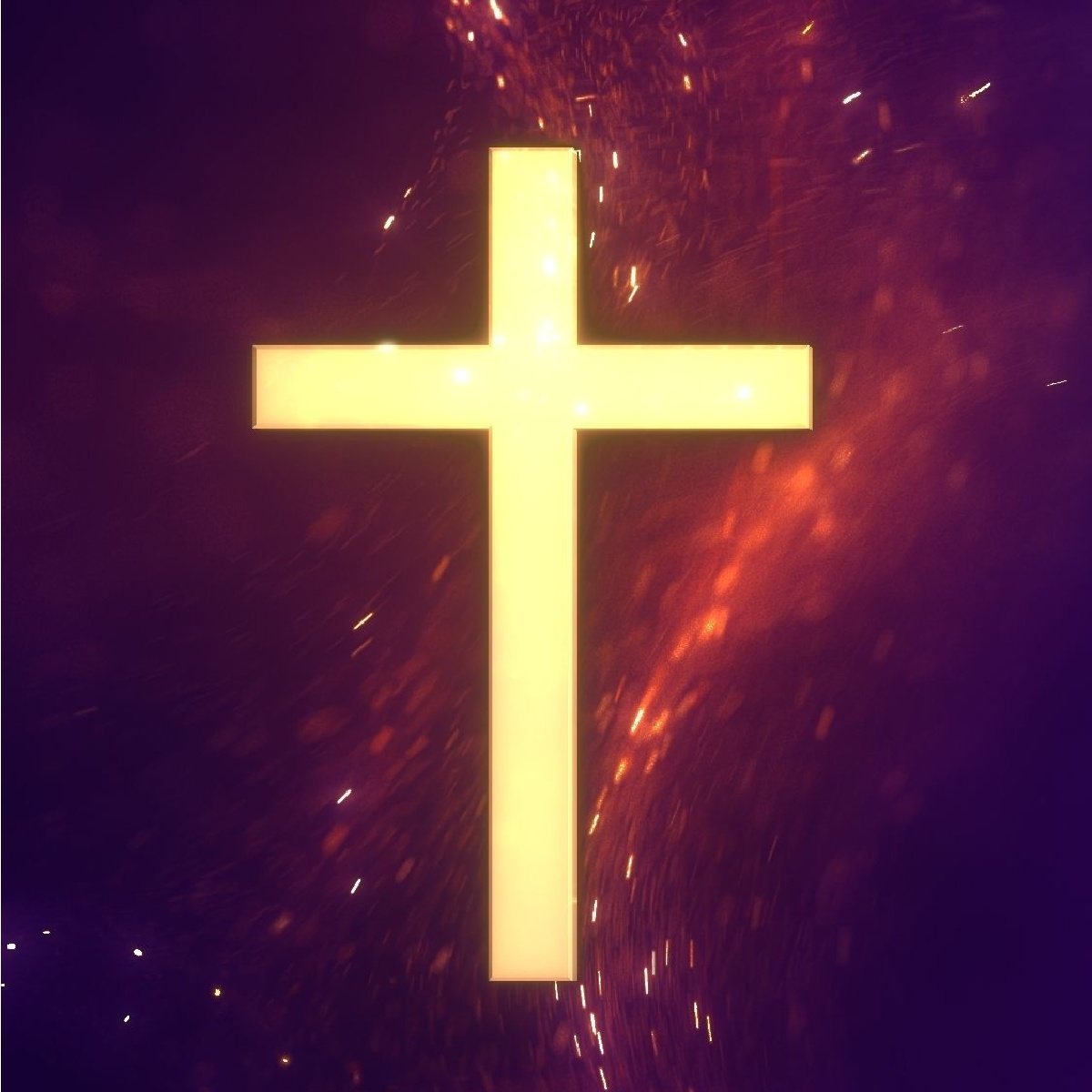 Cross for Lent A yellow glowing cross for Lent against a deep purple background with some red coloring near the cross.