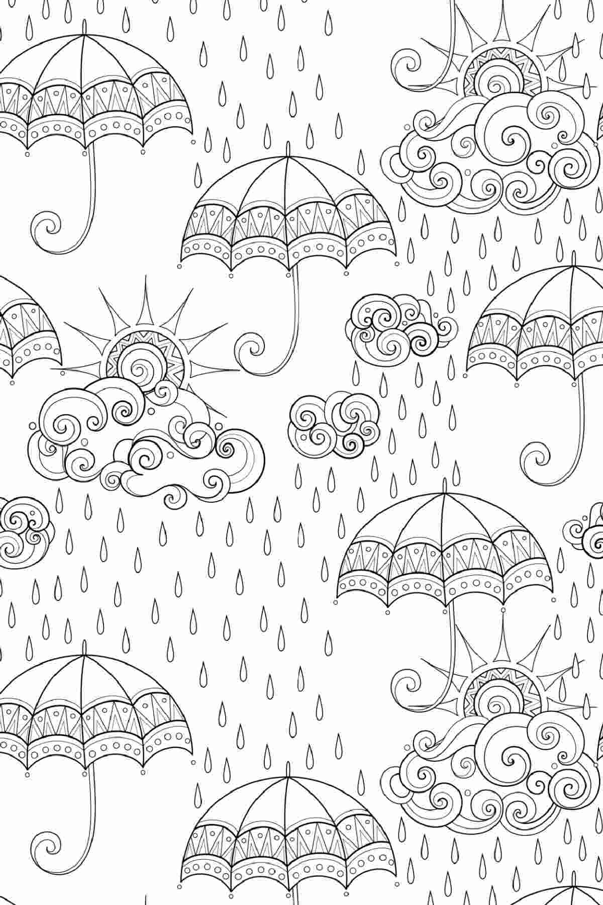 20+ Free Printable Springtime Coloring Pages An umbrella coloring pages printable for spring, with umbrellas floating in the rainclouds.