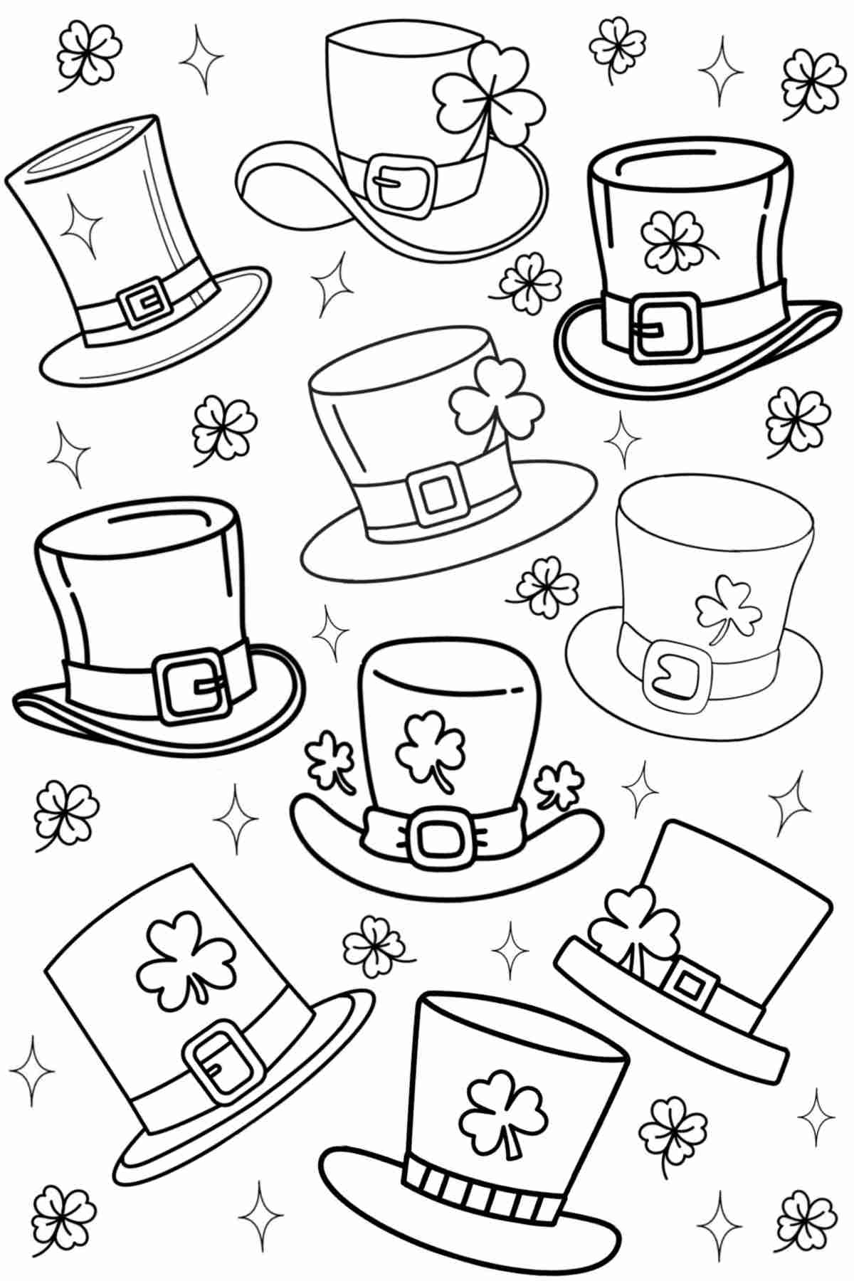 Get Leprechaun Coloring Sheets for St. Patrick's Day A leprechaun hat themed St. Patrick's Day coloring sheets free printable.