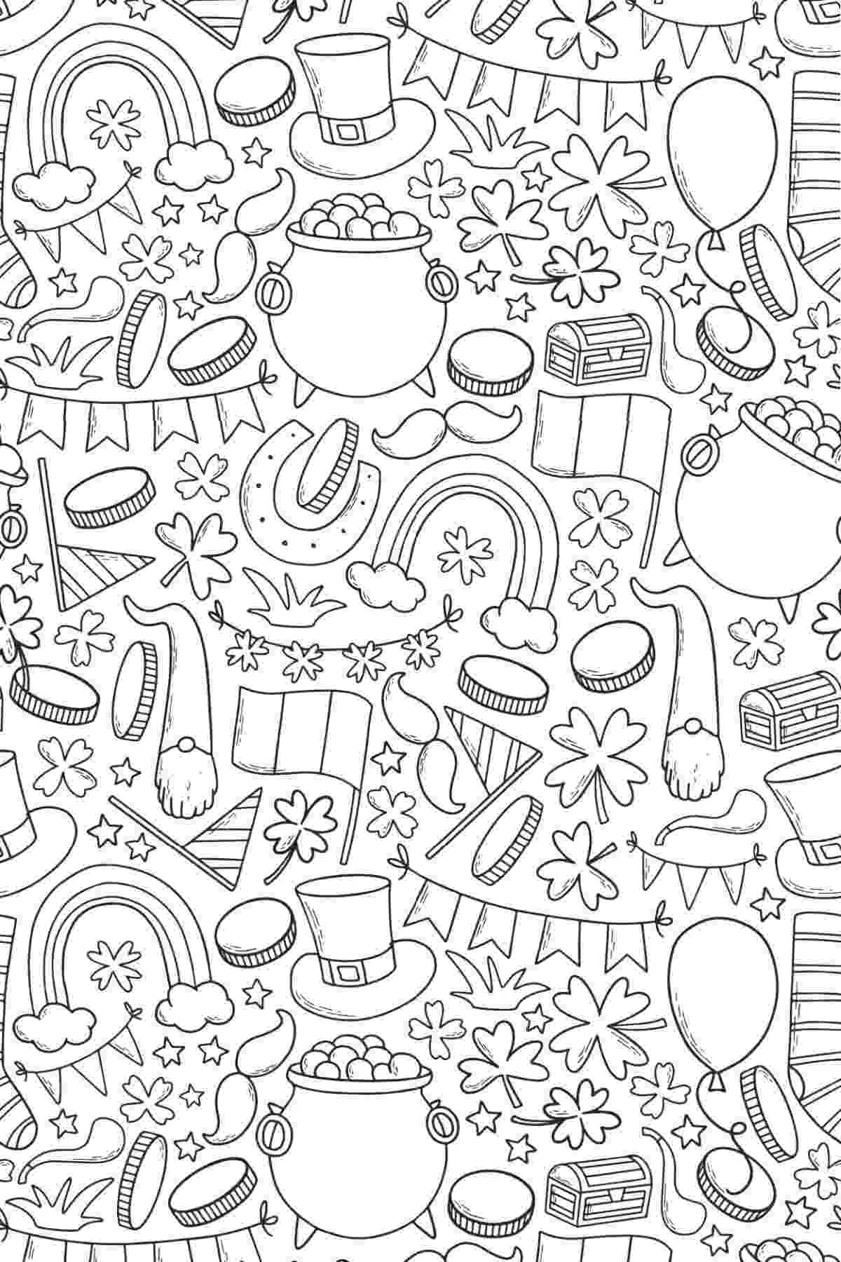 Get 17 Free St. Patrick's Day Coloring Pages A free St. Patrick's Day coloring pages printable featuring the symbols of St. Patrick's Day like pots of gold, harps, shamrocks, rainbows.