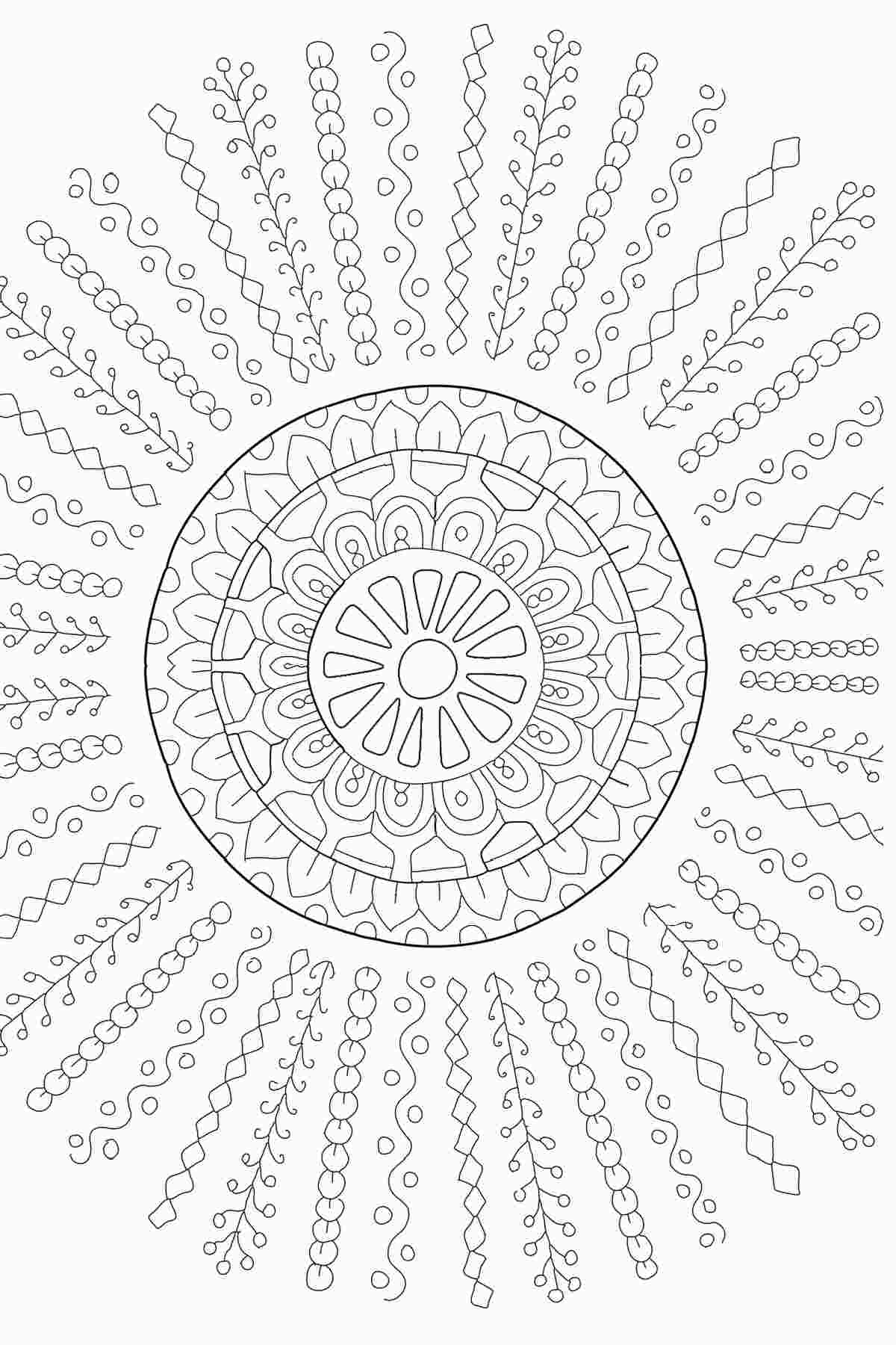 Free Sunshine Coloring Pages Printable A free sun coloring pages printable with a large doodle sun fine line drawing filling the entire image.