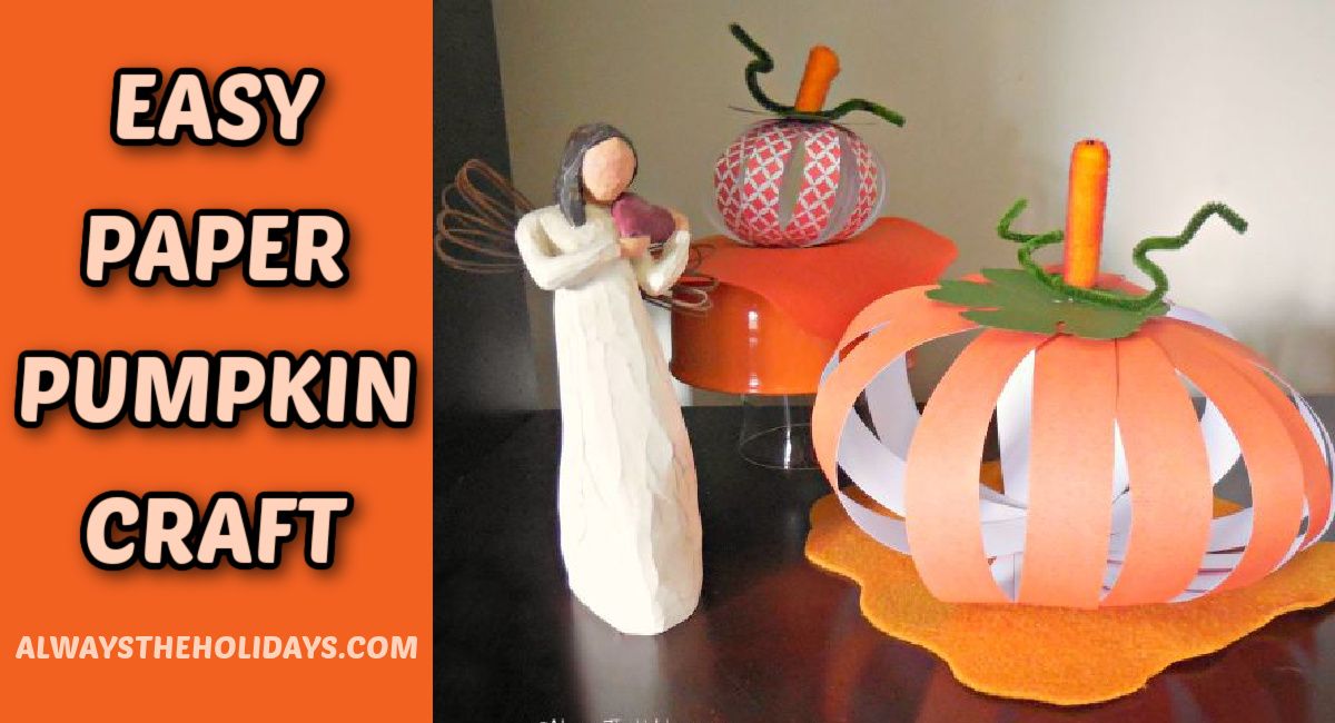 A simple paper pumpkins craft with a text overlay to the left of this fall craft.