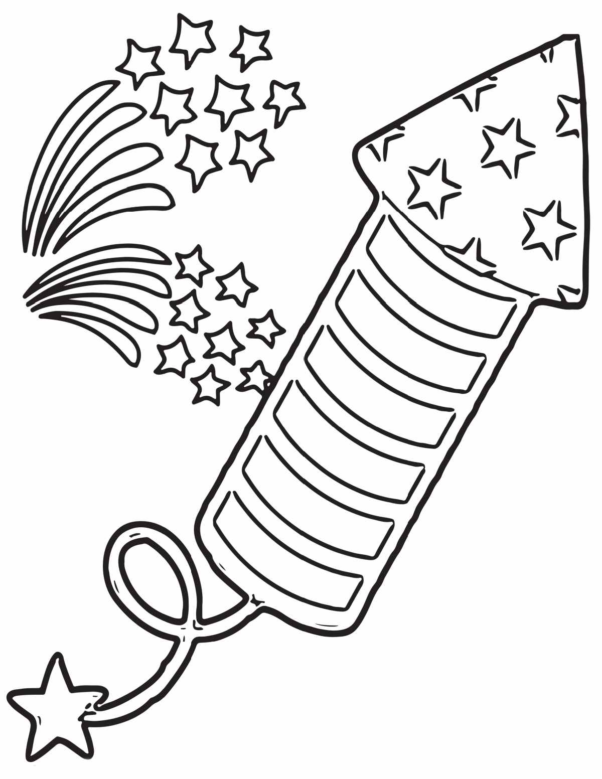 Get Fourth of July Coloring Pages Free A fireworks coloring pages printable that features one large firework in the center, with tiny stars to the left of it.