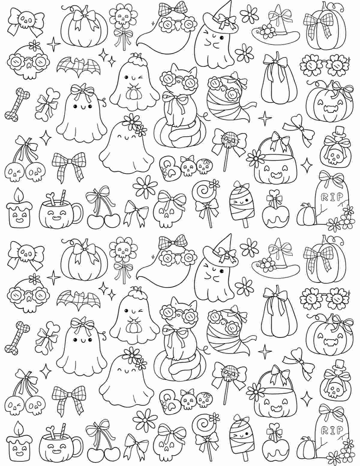 Printable Ghost Coloring Page Free A free ghosts coloring pages with lots of tiny ghosts, pumpkins, skeletons, and cats wearing cute sunglasses and bows.